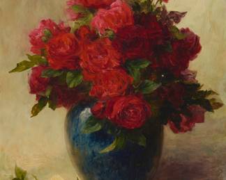 126 Achille Cesbron (1849-1915) Vase of roses Oil on canvas Signed lower right: Achille Cesbron 25 1/4 x 19 3/4 in. Estimate: $500 - $700