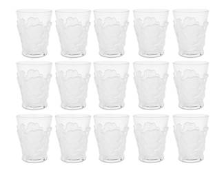 380 A set of fifteen Lalique 'Chene' double old fashioned glasses Late 20th/early 21st century Designed by Marc Lalique (1900-1977) Each etched: Lalique France 15 pieces Height of each 4 3/4 in., diameter 3 7/8 in. Estimate: $1,200 - $1,500