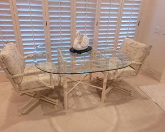 Glass and Metal table with two chairs 