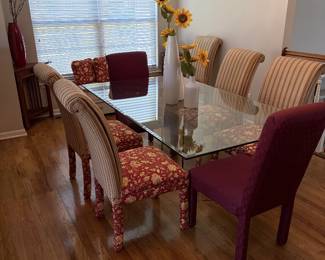 Glass dining table and 7 chairs