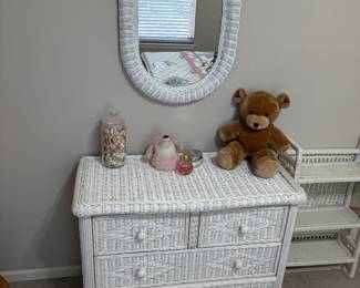 Scrolled wicker dresser and mirror