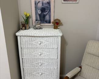 Tall scrolled wicker chest