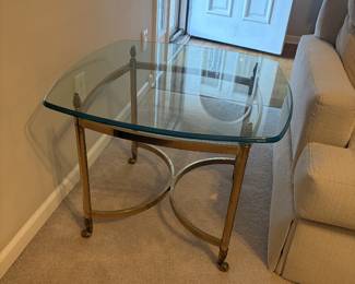 Hollywood Regency brass and glass end table