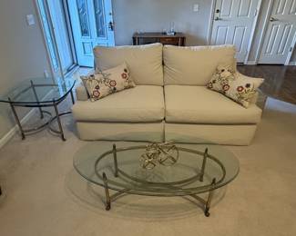 Hollywood regency brass and glass oval coffee table
