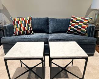 Walter E Smith couch. Restoration Hardware marble topped tables