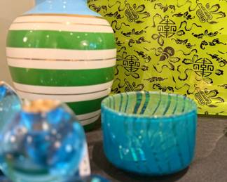 Jonathan Adler vase, Shanghai Tang tray