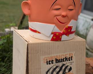 1950s NASCO Japan "Golfer Man" ceramic ice bucket and cookie jar