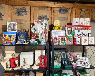 Lenox Tweety 50th Anniversary and white & gold figurines, Lenox and Hallmark Keepsake Looney Tune ornaments, snow globes, and village pieces
