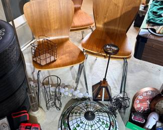 Crate & Barrel Felix bentwood dining chairs, stained glass swag light