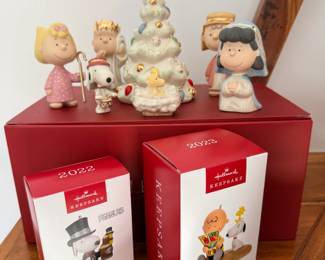 Lenox Peanuts nativity and Hallmark Keepsake Peanuts ornaments