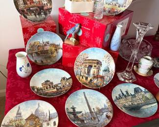 Henri D'arceau & Fils Limoges French scenery plates, Mikasa candlesticks, Bing & Grondahl floral vases