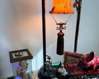 Morpho butterflies and Maitland Smith climbing monkey lamp