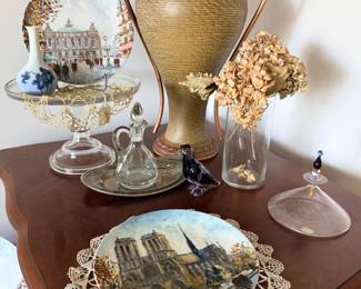 Henri D'arceau & Fils Limoges French scenery plates, Bing & Grondahl floral vases