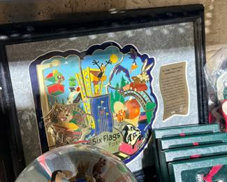 Six Flags Theme Park Looney Tunes framed 8 pin collector set
