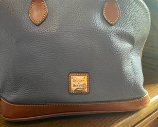 DB blue pebbled satchel w brown trim