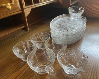 Grape pressed glass dessert set