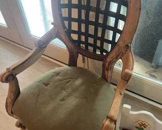 Carved wooden chair w lattice back