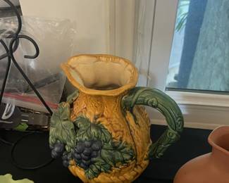 Vintage style grape  leaf ceramic pitcher
