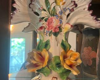 Large ornate cermic floral vase