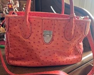 DB Coral orange ostrich embossed leather satcheel