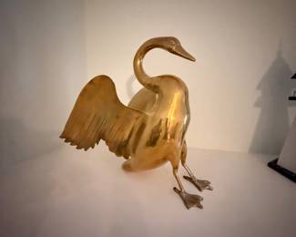 Large Brass Swan Landing