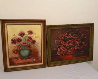 Pair of J.P. Spencer Poppy Floral Oil Paintings LRMG