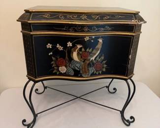 Chinoiserie Style Painted Chest on Iron Stand
