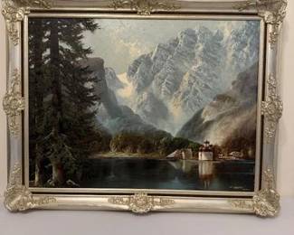 C. Schier Signed Alpine Lake Oil Painting GBMG