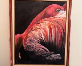 Janice Capps Patterson Signed Flamingo Painting PRG