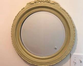 Ornate Round Wall Mirror w Beveled Glass HRG