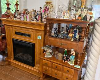 End tables, faux fireplace