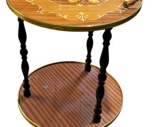Vintage Mid-Century Modern Italian Marquetry bar cart (often referred to as a Sorrento-style tea trolley or drinks cart