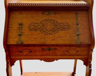 Victorian style oak drop-front secretary desk