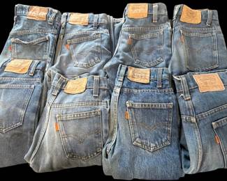 This collection features a rare cache of vintage Levi's Orange Tab jeans, a highly collectible line originally introduced by Levi Strauss & Co. in the late 1960s