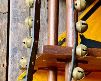 Antique 22 Brass Sleigh Bells On Leather Strap with Brass Buckle