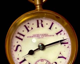 Sheriff Jury Desktop Pocket Watch- Third Panel February Twentieth 1900, Given to Captain Antoine de Reilhe (A. deR.) McNair was a retired U.S. Navy officer and a prominent local figure in Saratoga Springs, New York