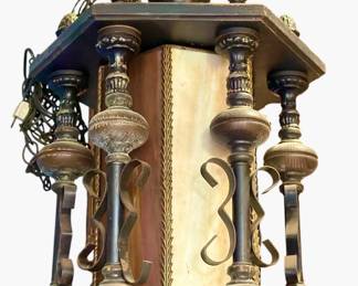 Vintage Spanish Revival style swag hanging lantern, Mid Century