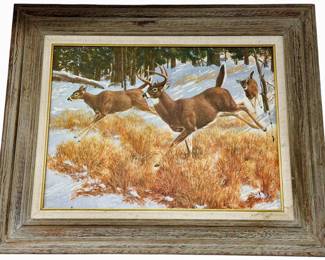 "Deer" Tom Beechman oil on board, 22 by 29 in.