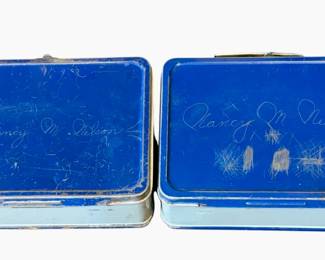 Vintage Blue Gray Metal School Work Craft Lunch Box Pail 1940's