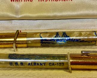 Antique 1946 Commemorative Fountain Pen set honoring the USS Albany (CA-123)