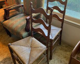 #053	Set of 2 Wood Odd dining Chair w/rushing Seat and Ladder Back	 $50.00 