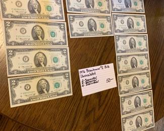 #138	1976 Bicentennial $2 Bills Uncirculated   - as a set	 $50.00 