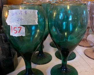 #157	Arby Green Glasses w/gold rim on top - set of 8	 $24.00 
