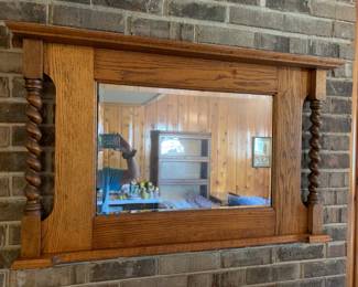 #011	Oak Mantle Barley twist and Beveled Mirror - 41x25	 $125.00 