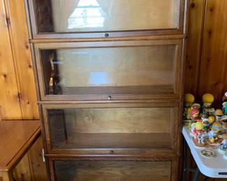 #001	Oak 4 Layer Barrister Bookcase w/glass Doors - All Slide Well - 34x11x66 - The Globe-Wernicke Co. Cincinnati 	 $550.00  - Globe Wernicke Co. 