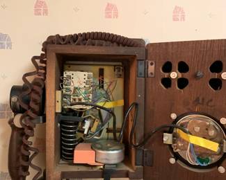 #027	Wall Wood Antique Telephone - 7x4x10	 $35.00 