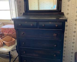 #095	Primitive Wood 6 drawer Chest of Drawers w/Mirror (2 pieces) - Hand-dovetailed - 36x20x48  Mirror 35x20	 $200.00 