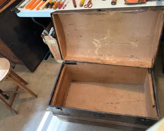 #029	Antique Wood Trunk Camel Back w/Metal Latches - as is inside - 30x17x19	 $75.00 