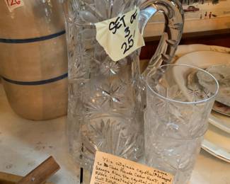 #153	Cut Glass Pitcher w/2 Glasses	 $25.00 
