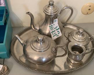 #083	Made in Italy 95% Pewter William Robert 5 pc Tea Coffee Set w/Tray	 $75.00 